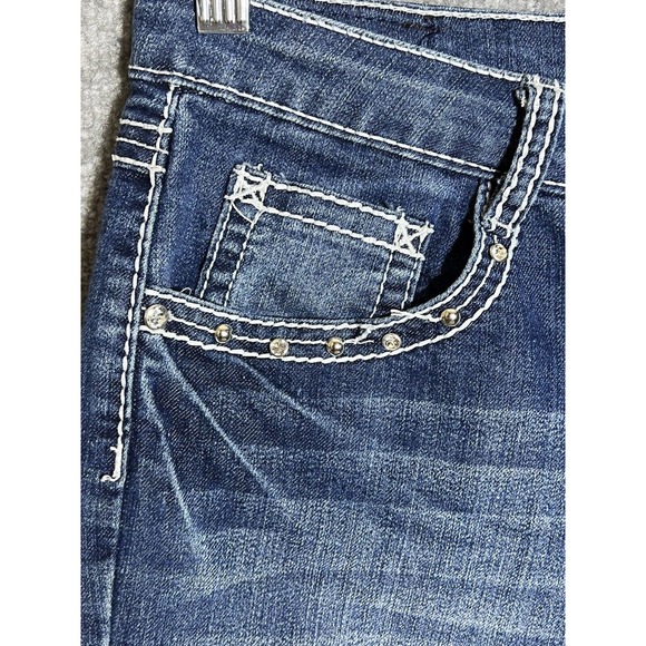 Earl Cuffed Capri Jeans Womens Size 8 Stretch Blue Denim Bling Detail - Picture 6 of 10